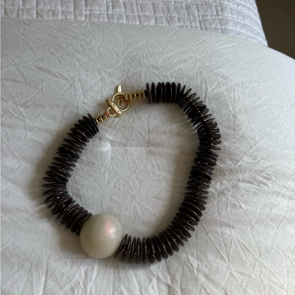 Dark Brown Disc Bead Necklace with Pearlescent Accent